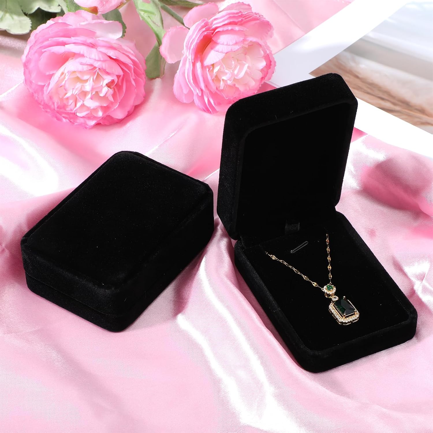 20 Pcs Necklace Pendant Box Velvet Jewelry Storage Display Case Ring Earring Pendant Jewelry Boxes Pearl Necklace Holder Gift Boxes for Christmas Wedding Engagement Birthday Anniversary(Black)