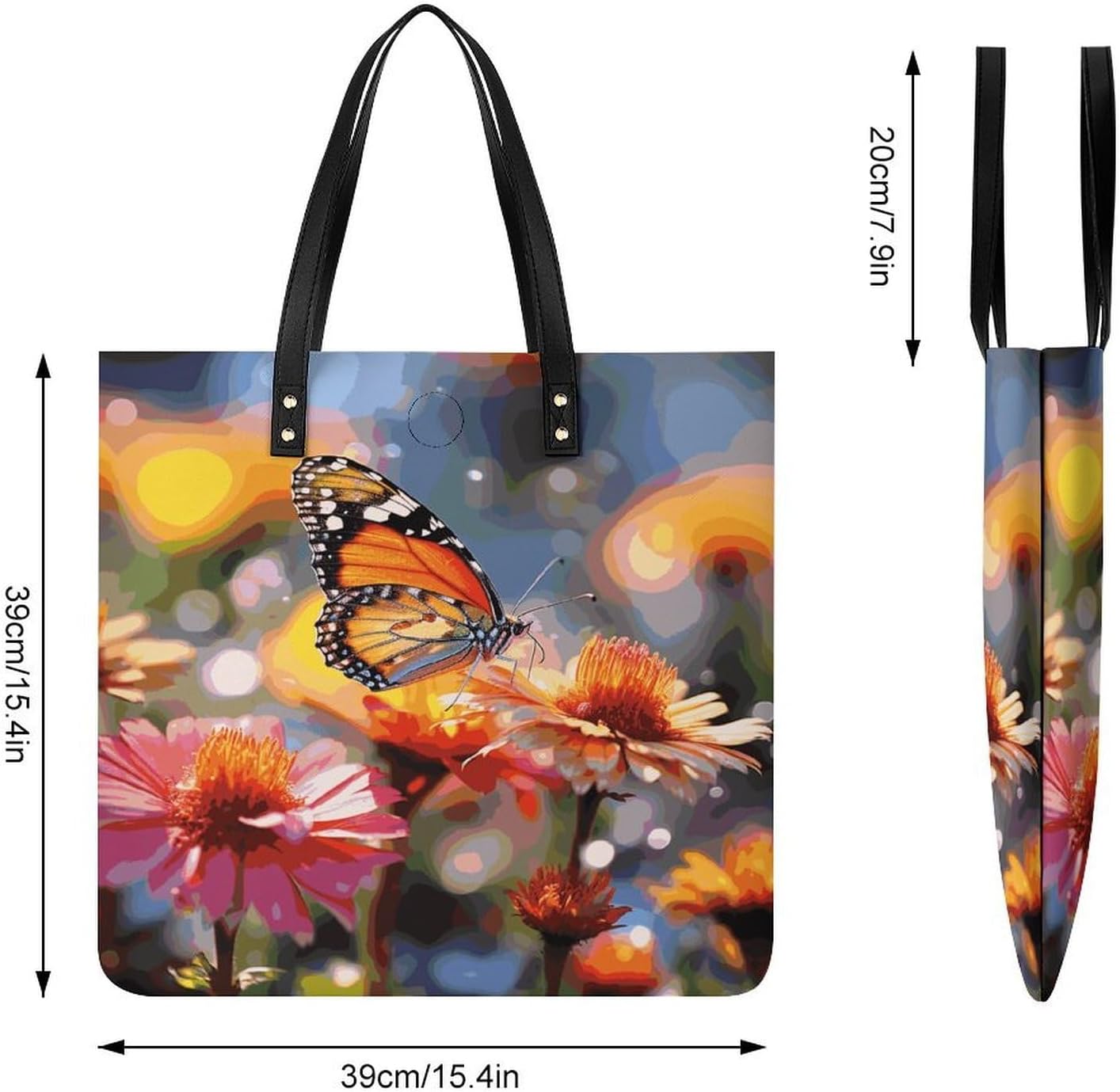 Bloom Flower And Butterfly Tote Bag with Magnetic Buckle Reusable Grocery Bags Lightweight Cross Body Handbag for Daily Essentials
