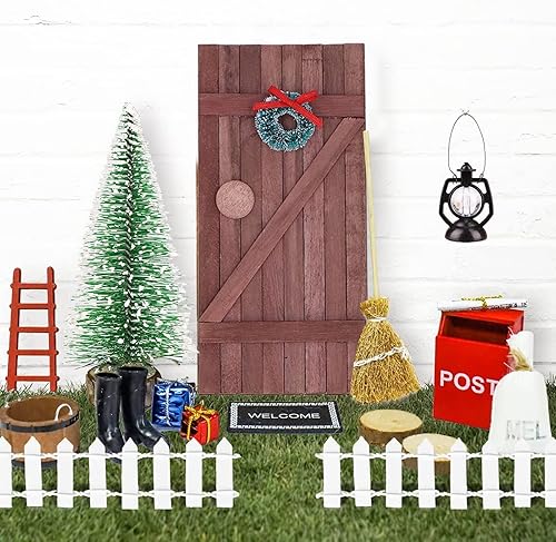 Miniatura 2 de Decoración de puertas de hadas de elfo de Navidad, hecho a mano, exquisito y colorido kit de puerta de casa de muñecas de madera en miniatura para