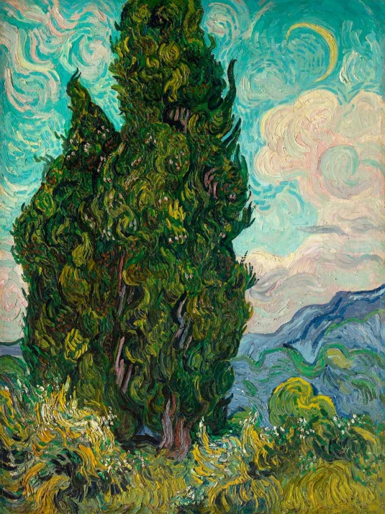 Feeling at home KUNSTDRUCK auf MATTE PAPIER 220gr Zypressen I Van Gogh Vincent - Landschaft vertikale Poster Landschaften Landschaft Landschaft Bild auf Papier cm_84_X_63