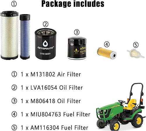 Miniatura 2 de LVA16054 M806418 M131802 MIU804763 AM116304 Kit de filtro de mantenimiento LVA21036 compatible con John Deere 1025R 60D 260 54D 2025R tractor