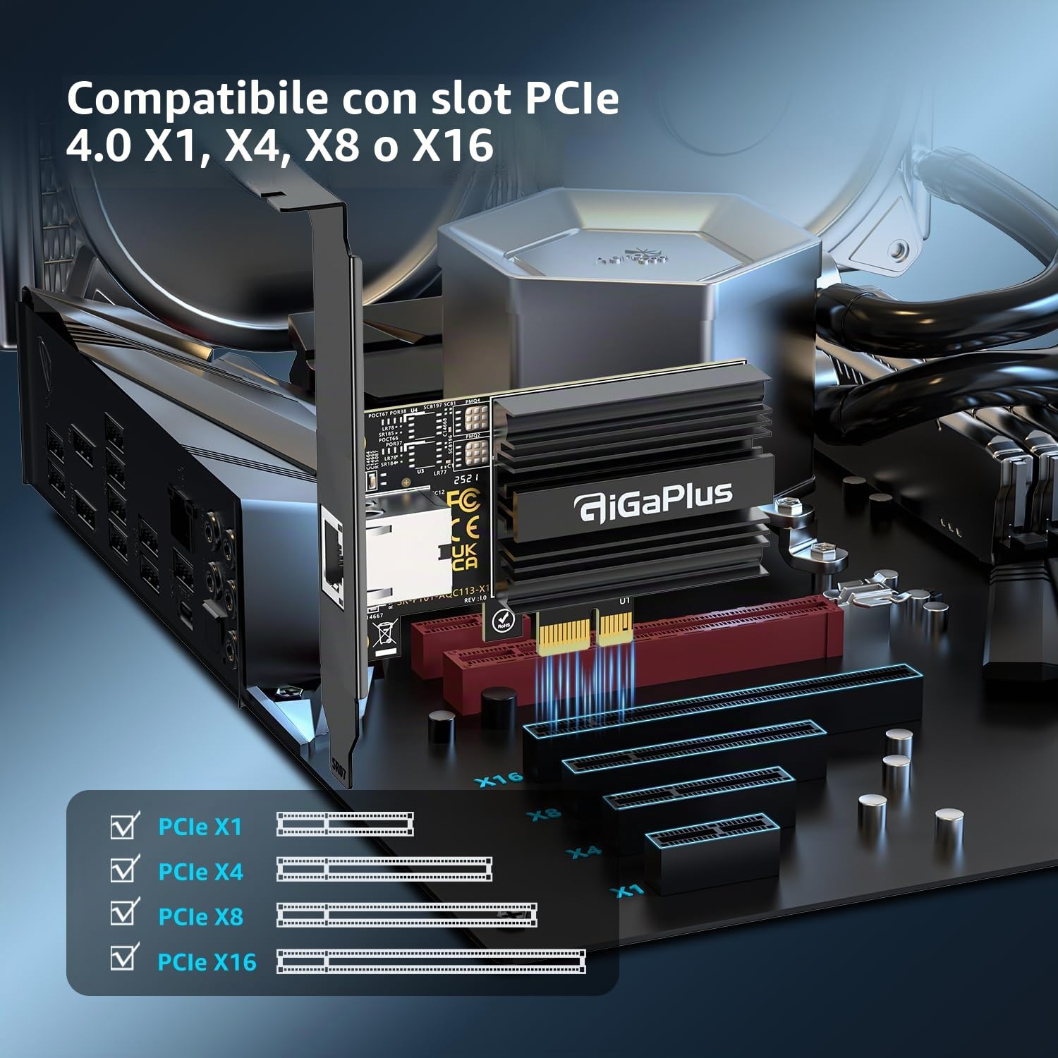 Scheda di rete PCI-e4.0 X1 10Gbe, controller Marvell AQC113, NIC con porta RJ45 Base-T 10G, scheda Ethernet GiGaPlus 100/1000/2500/10000Mbps, adattatore Ethernet 10Gb supporta Windows10/11
