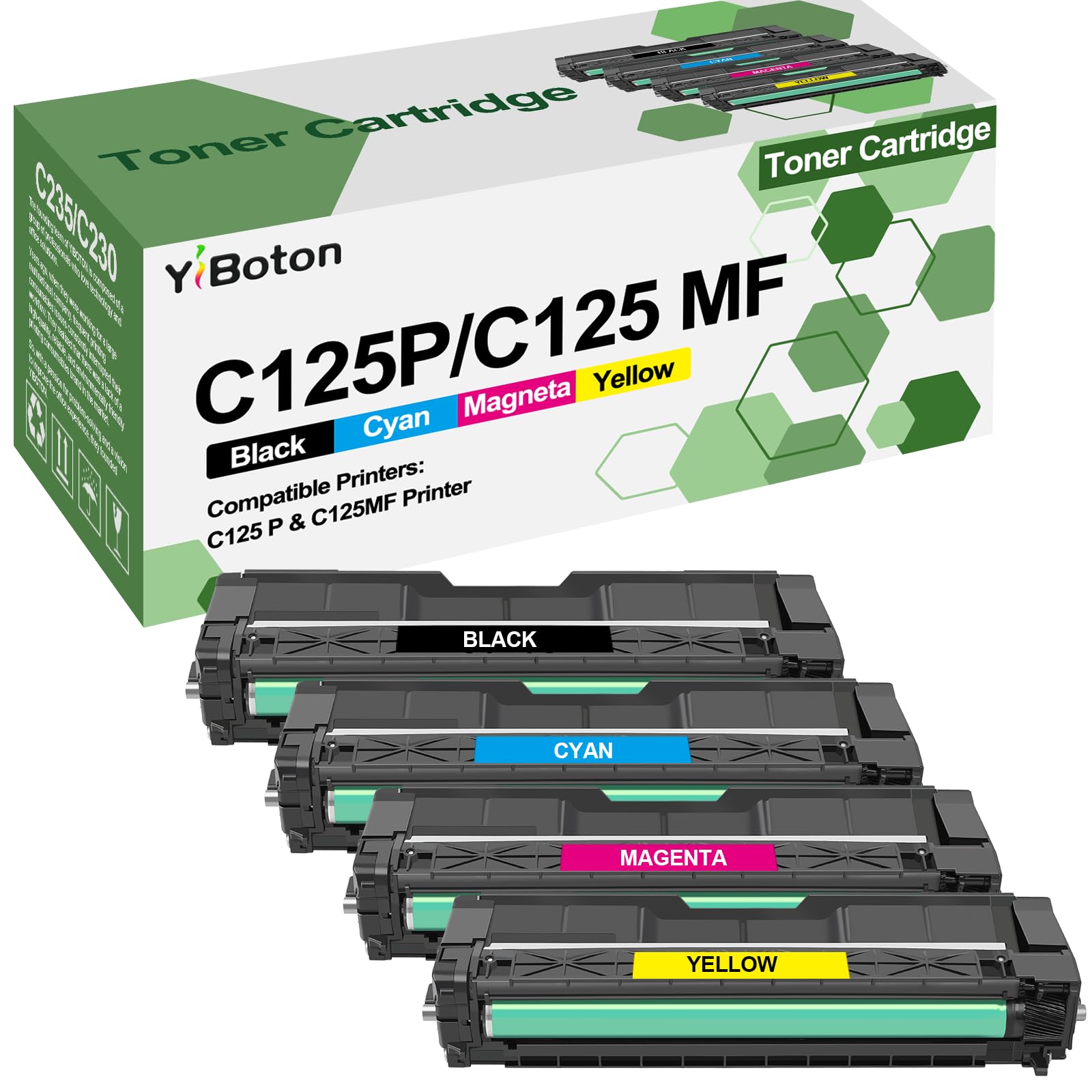 4-Pack High Yield C125 P C125 MF Toner Cartridge with Chip | Replacement for Ricoh 434060 434061 434062 434063 Toner Compatible with Ricoh C125P C125MF Printer