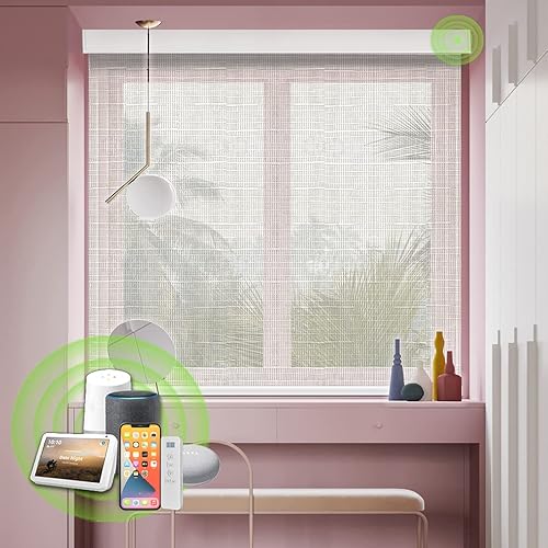 FLEKERY Persiana inteligente motorizada para ventana con control remoto, persiana enrollable opaca automática (batería recargable integrada)