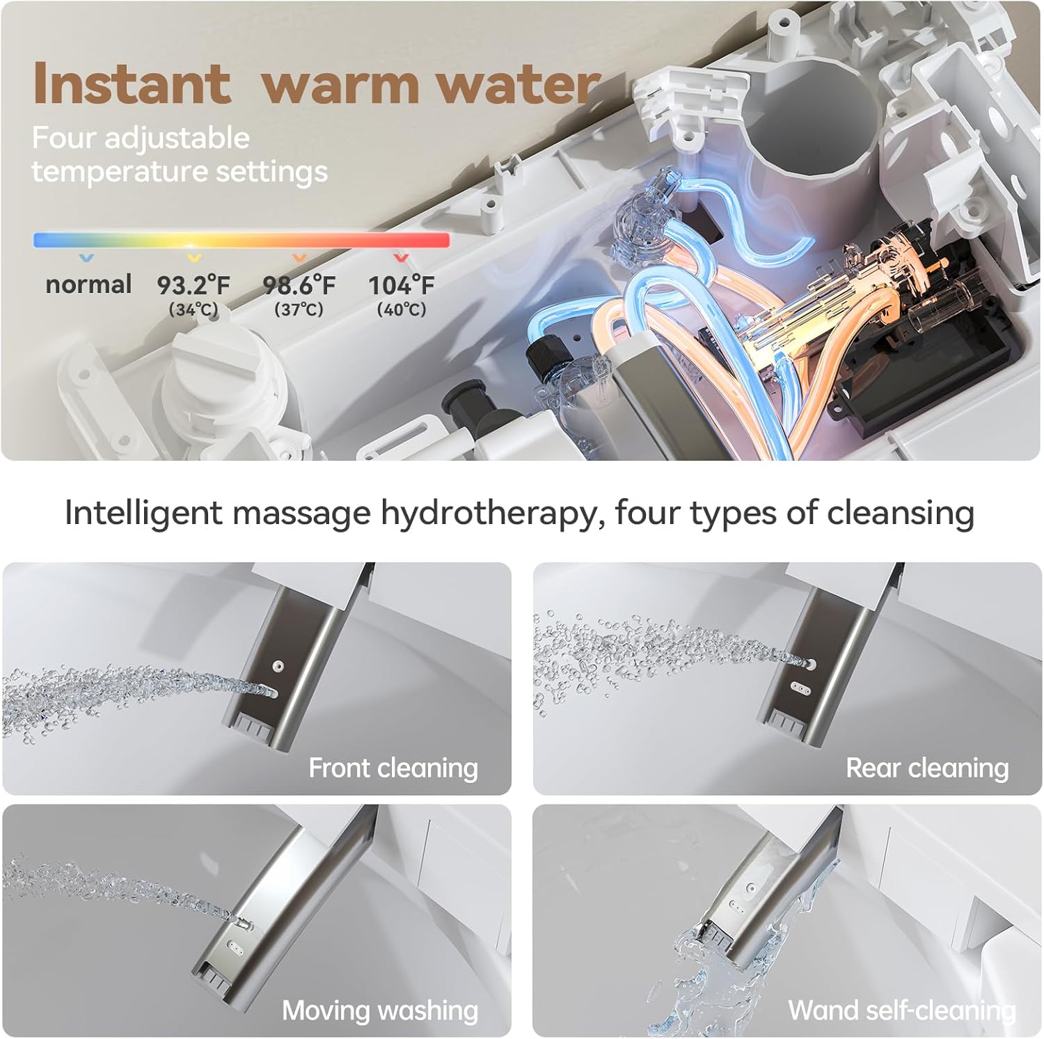 Wall Hung Smart Toilet, Elongated Wall Hung Toilet with Bidet Built In, Heated Seat, Warm Water Wash, Air Dryer, Auto Flush, Foot Sensor Flush, Auto Open and Close Lid