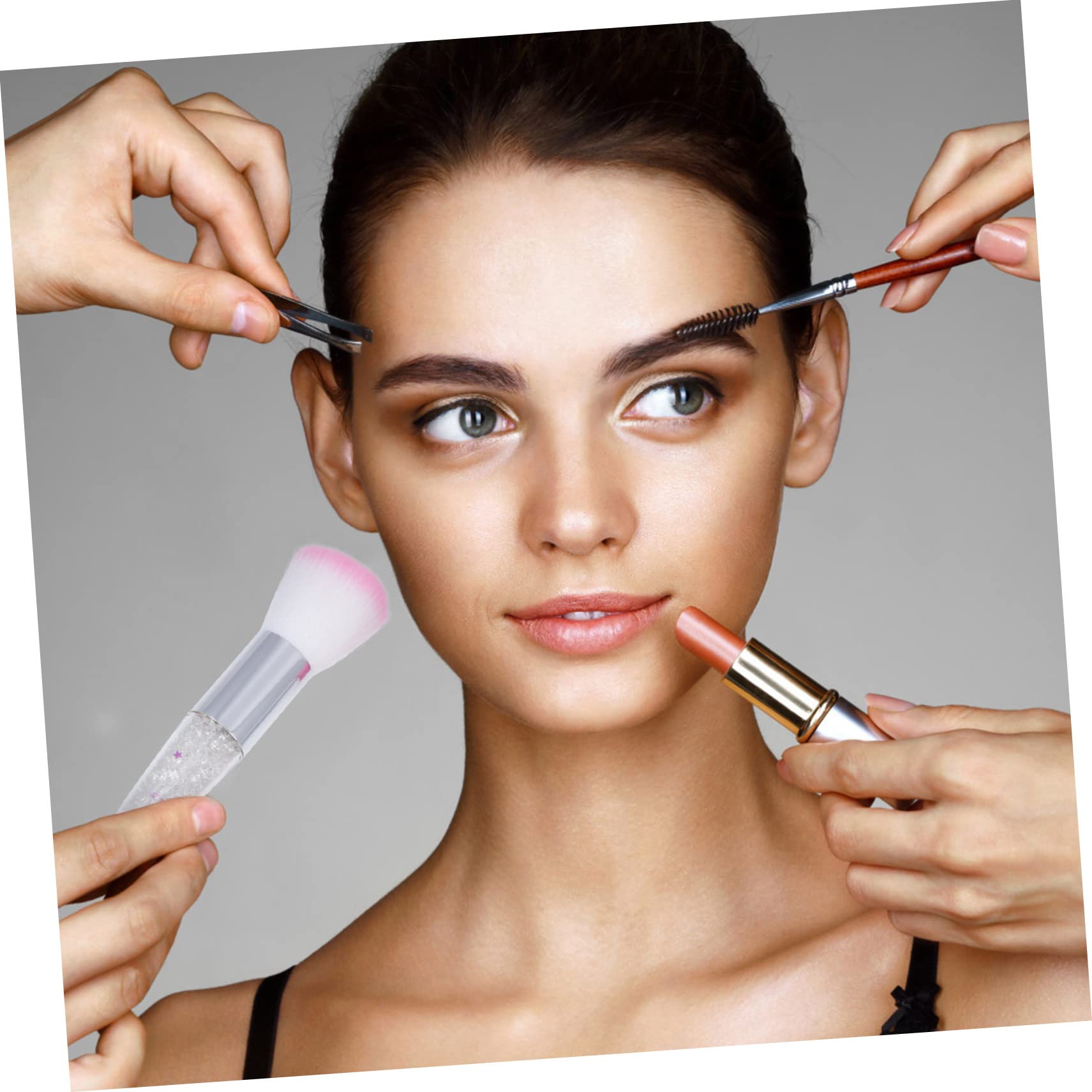 Healeved 9pezzi Pennelli Trucco Manico Corto Pennelli Per Fondotinta e Unghie Strumenti Di Bellezza Per Uso Professionale e Domestico Applicazione Precisa e Morbida Per Look Naturale