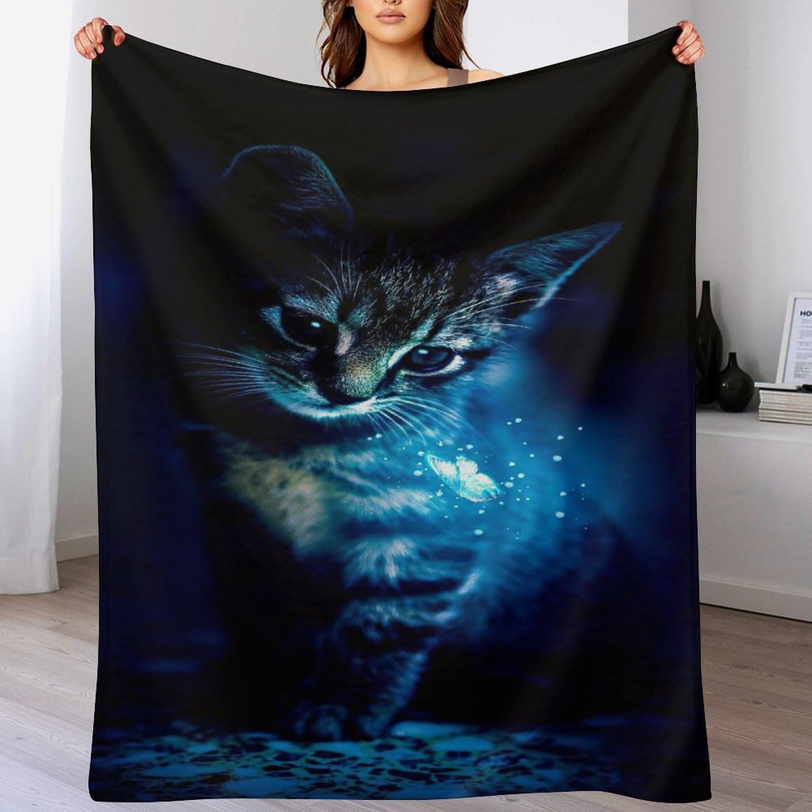 Couverture chat 3D en polaire flannel moelleuse pour lit et canapé de 130x150cm