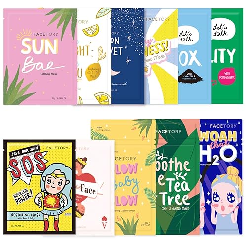 Miniatura 9 de FaceTory - Paquete de 21 mascarillas faciales coreanas para el cuidado de la piel, hidratantes, aumenta el brillo, calmante, humectante, equilibrante