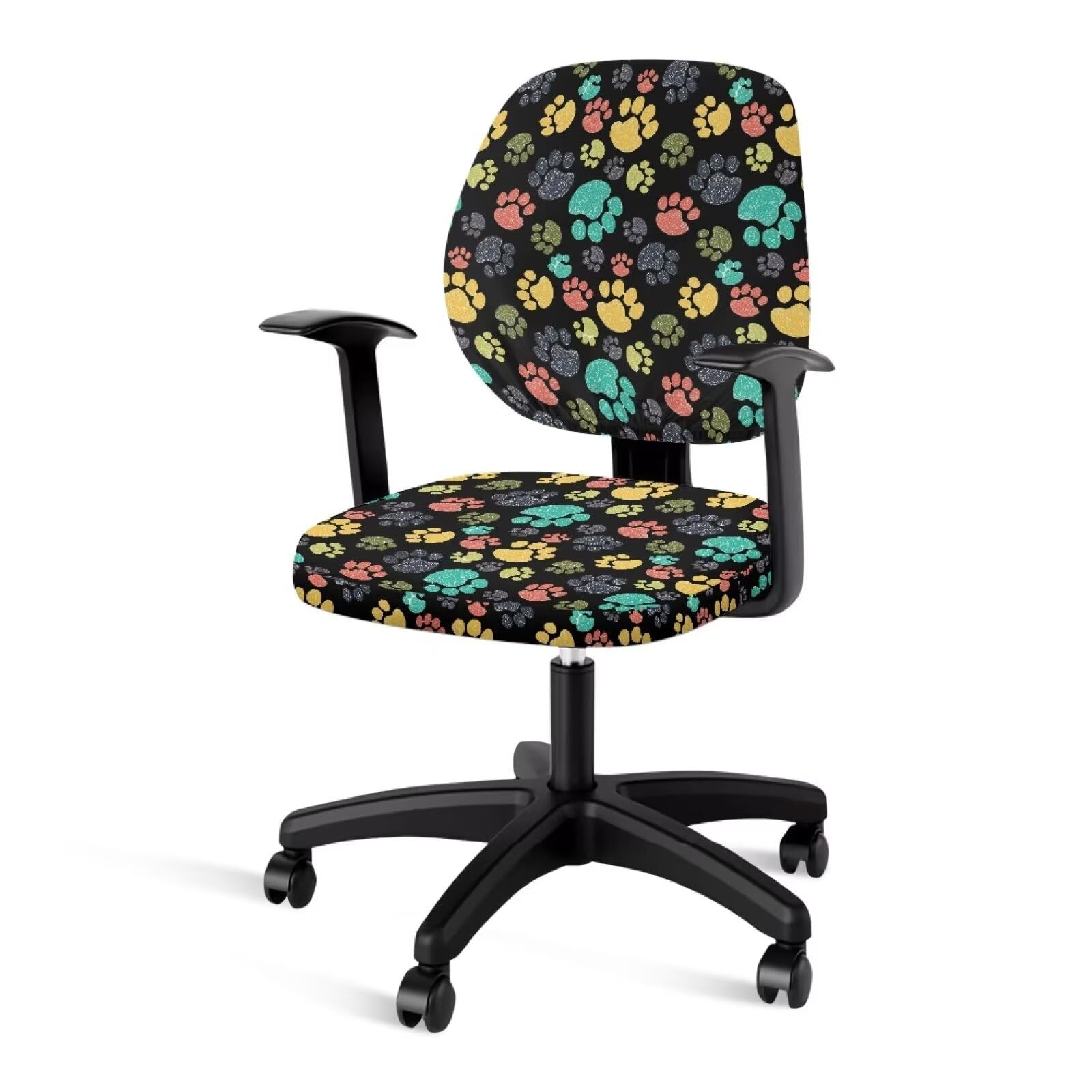 Xoenoiee 2 Pieces Office Chair Covers Colorful Dog Paw Print Stretchable Seat Covers with Backrest Cover Protective Polyester Slipcover Computer Chair Cover — image 1