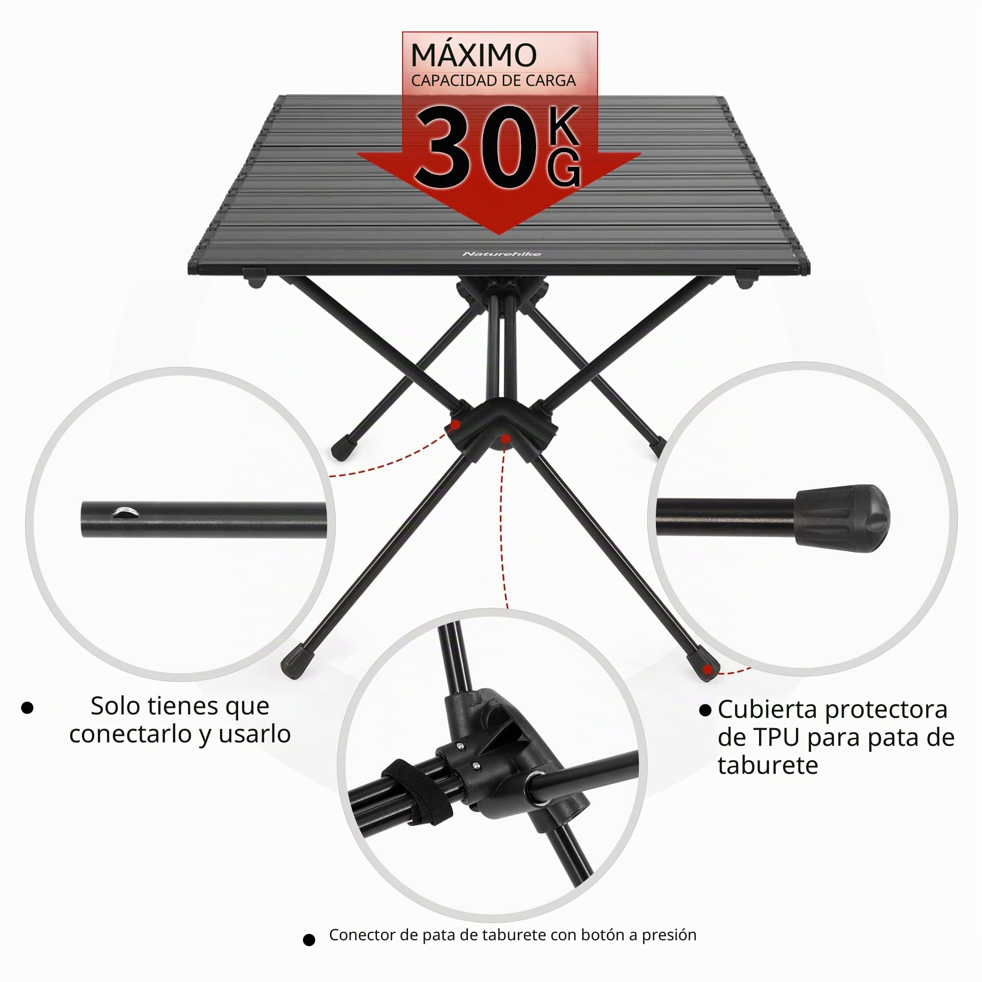 Naturehike Mesa Rectangular de Aluminio para Rollos de Huevos Mesa Plegable Ultraligera Mesa de Comedor Portátil para Acampar al Aire Libre