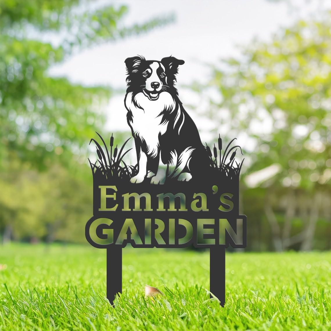 Funuricc Border Collie Custom Dog Garden Sign, Personalised Dog Grave Marker, Pet Memorial Plaque, Gifts, Garden Decor, Pet Headstone, Pet Memorial Gift, Engraved Name Plaque