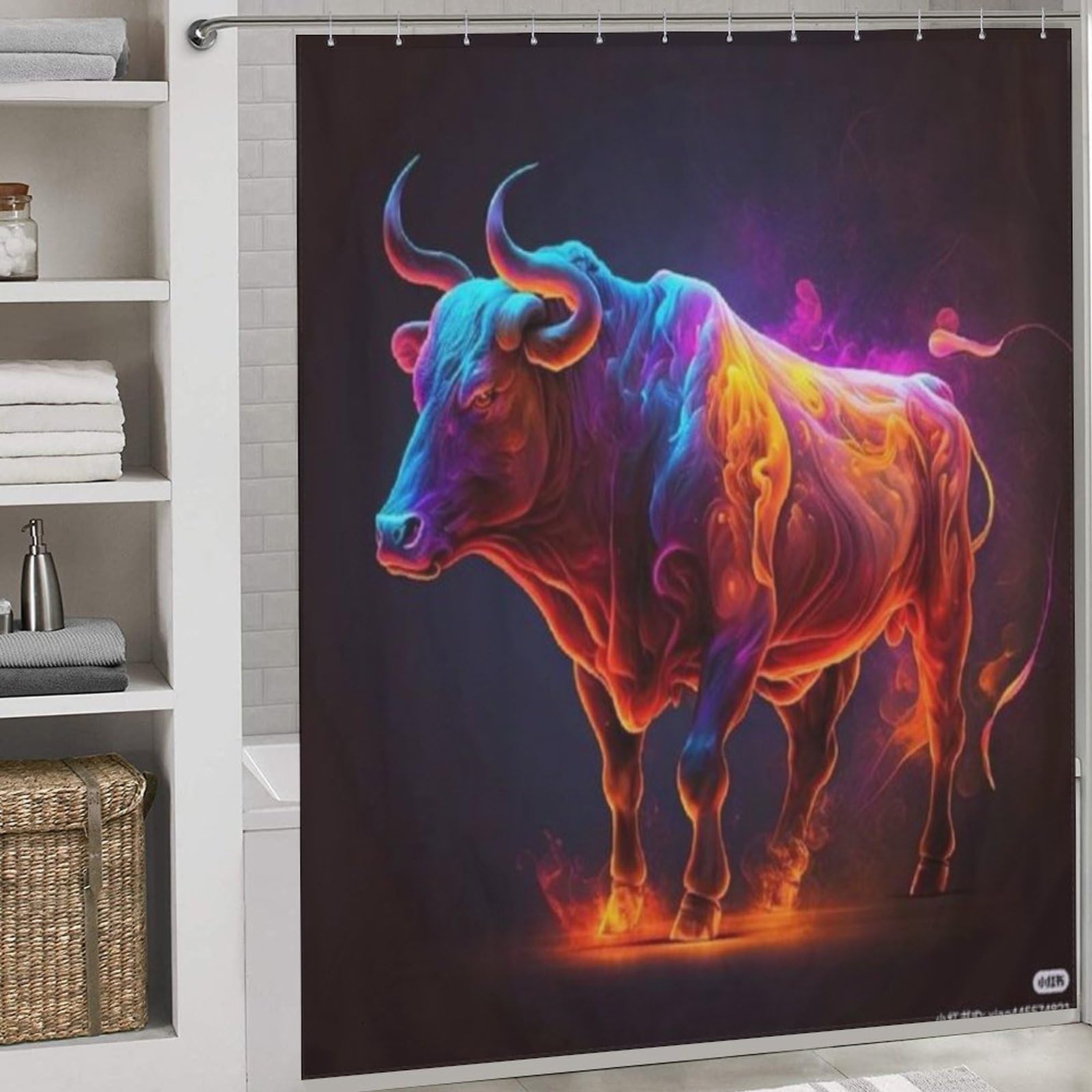 Rideau de douche vache lavable 183x183 cm avec crochets de bain