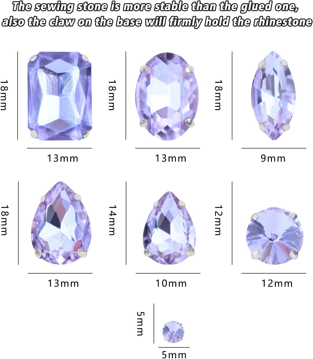 Sew On Rhinestones 120PCS Glass Claw Rhinestone Metal Prong Setting Flat Back Rhinestones for Craft, Jewelry, Clothes, Shoes, Garments Bags Silver Metal Base (Purple)