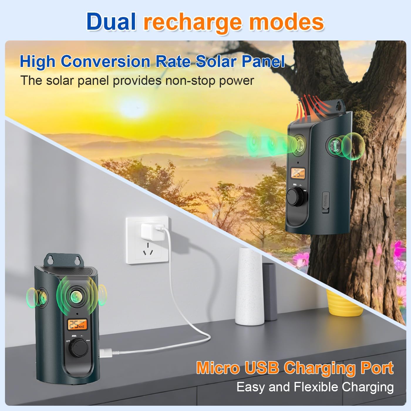 Ultrasonic Anti Barking Device for Dogs, Dog Bark Alarm Deterrent Devices with Solar & USB Charging, 3 Modes Dog Barking Silencer up to 50 FT, Stop Dog Barking Control Device, Bark Box