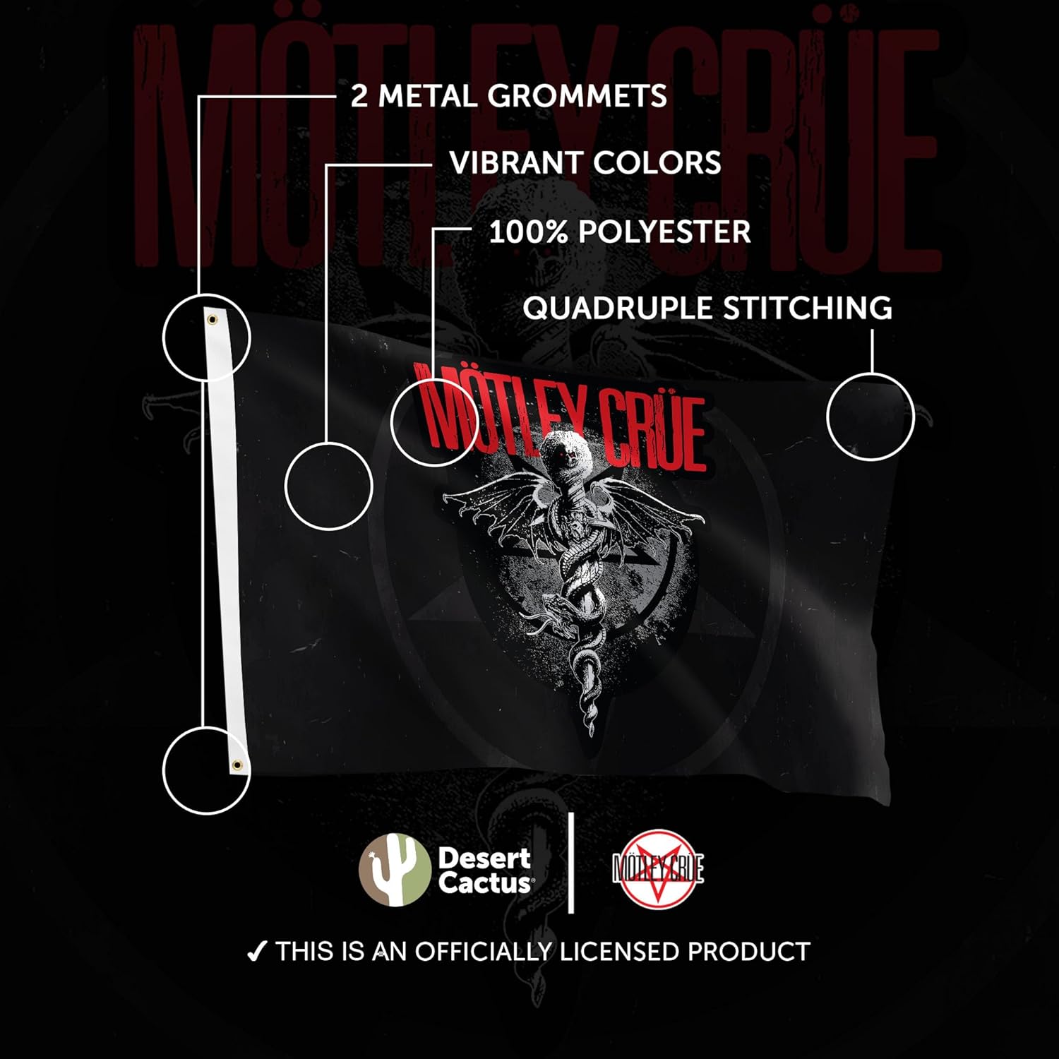 Desert Cactus Motley Crue Flag 100% Polyester Indoor Outdoor 3x5 feet Band Flags (Flag A) - Image 4