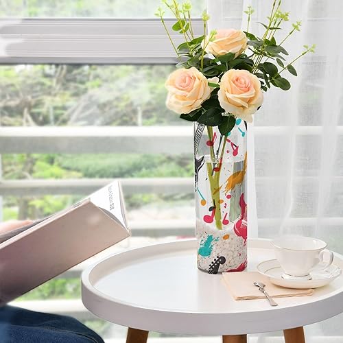 Miniatura 6 de Jarrones cilíndricos de roca musical retro para flores, 11.8 x 3.9 pulgadas, estética, mesa de comedor, estantería, decoración de biblioteca