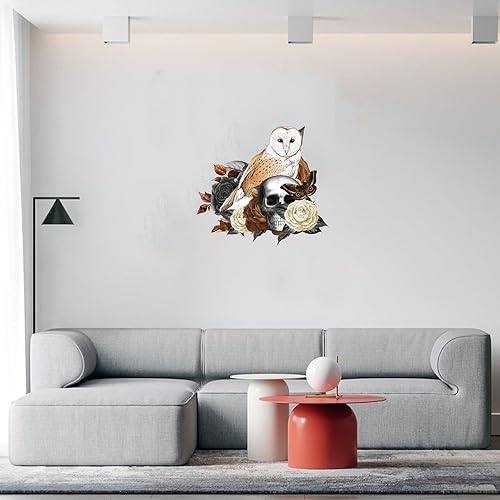 Miniatura 10 de Calcomanías de pared con diseño de búho de Halloween, diseño de esqueleto, flores, vintage, espeluznante, espeluznante, pájaros, espejos,