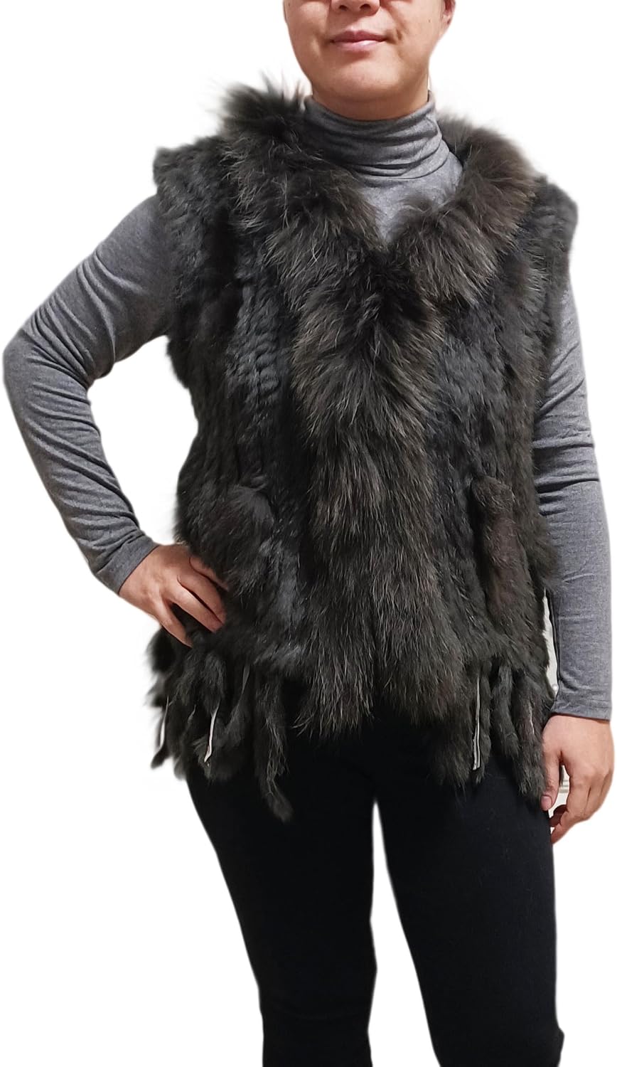 Gilet Sans Manches En Fourrure De Lapin - Couleur Gris Beige, Doublure Satin, Taille L, Occasion Parfait