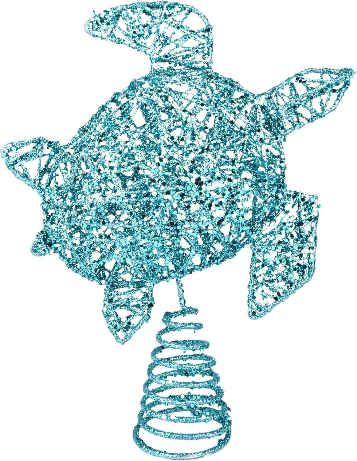 The Bridge Collection 11" Glitter Sea Turtle Tree Topper - Ocean-Inspired Nautical Christmas Tree Topper - Beach Decoration for Coastal Tree