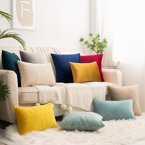 Miniatura 7 de HWY 50 fundas de almohada decorativas de terciopelo sólido para sofá, sala de estar., Terciopelo, Azul marino, 18x18 pulgadass