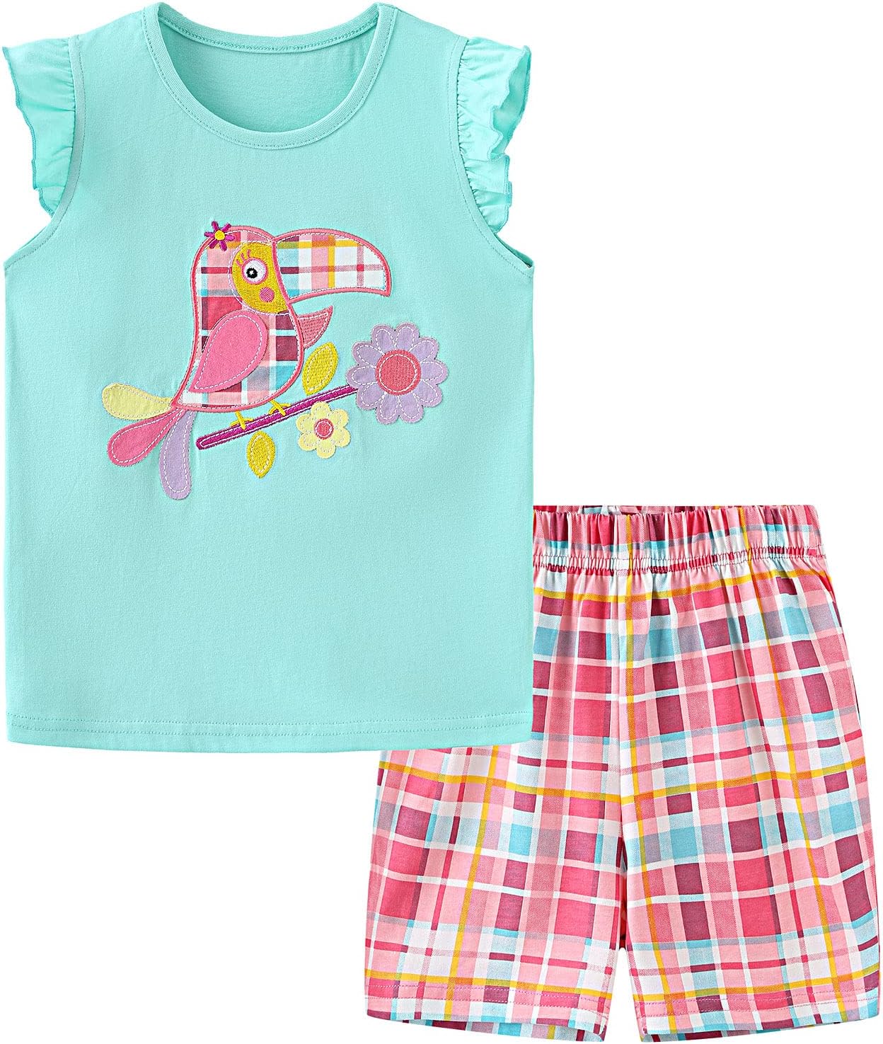 Bumeex Toddler Girls Summer Outfit Cotton Top and Shorts Clothing Set
