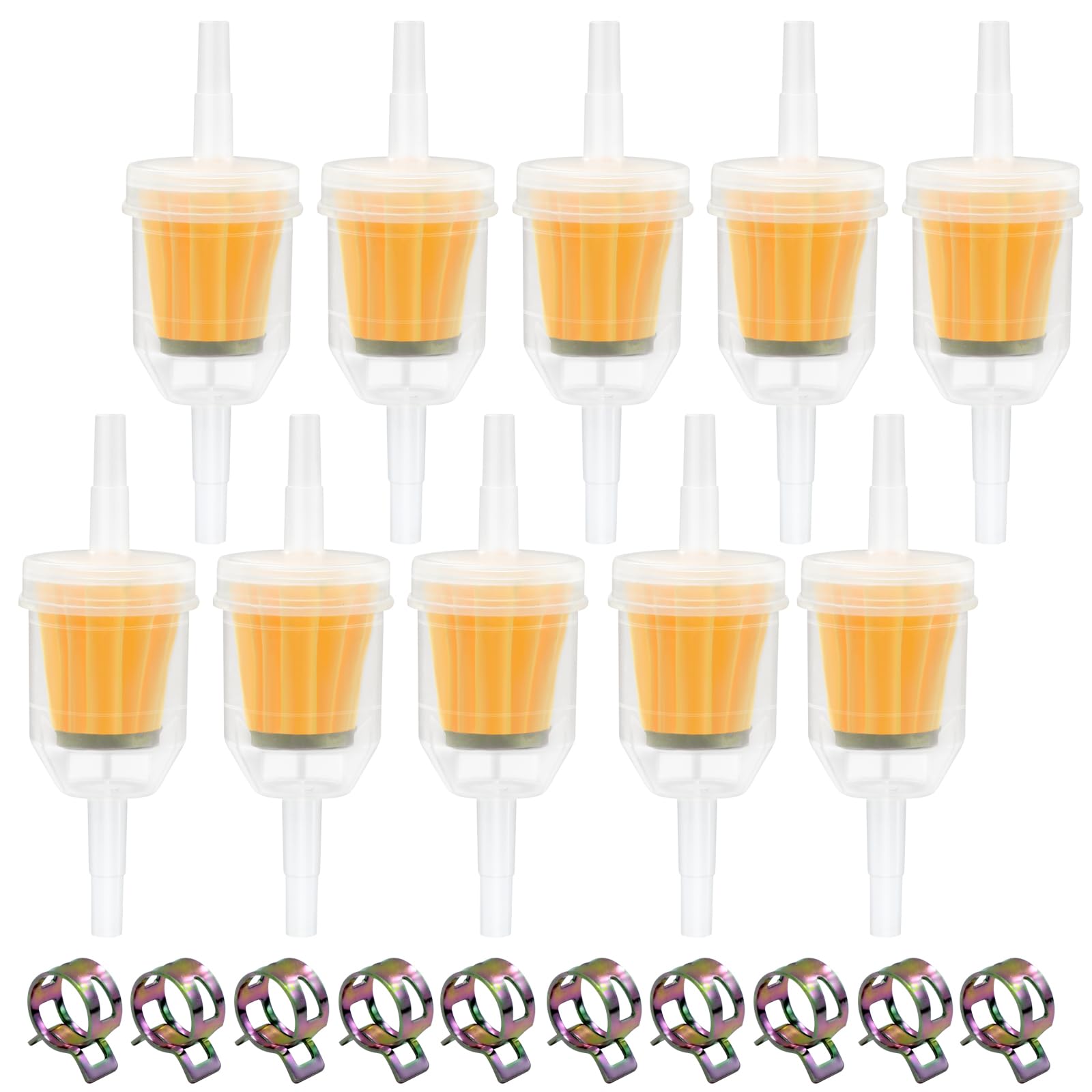 JASFLY 10 Stück Kraftstofffilter Diesel, Benzinfilter 8mm / 6mm, Benzinfilter Moped mit 10 Schlauchklemmen für Rasenmäher Auto Motorrad Roller Diesel Moped
