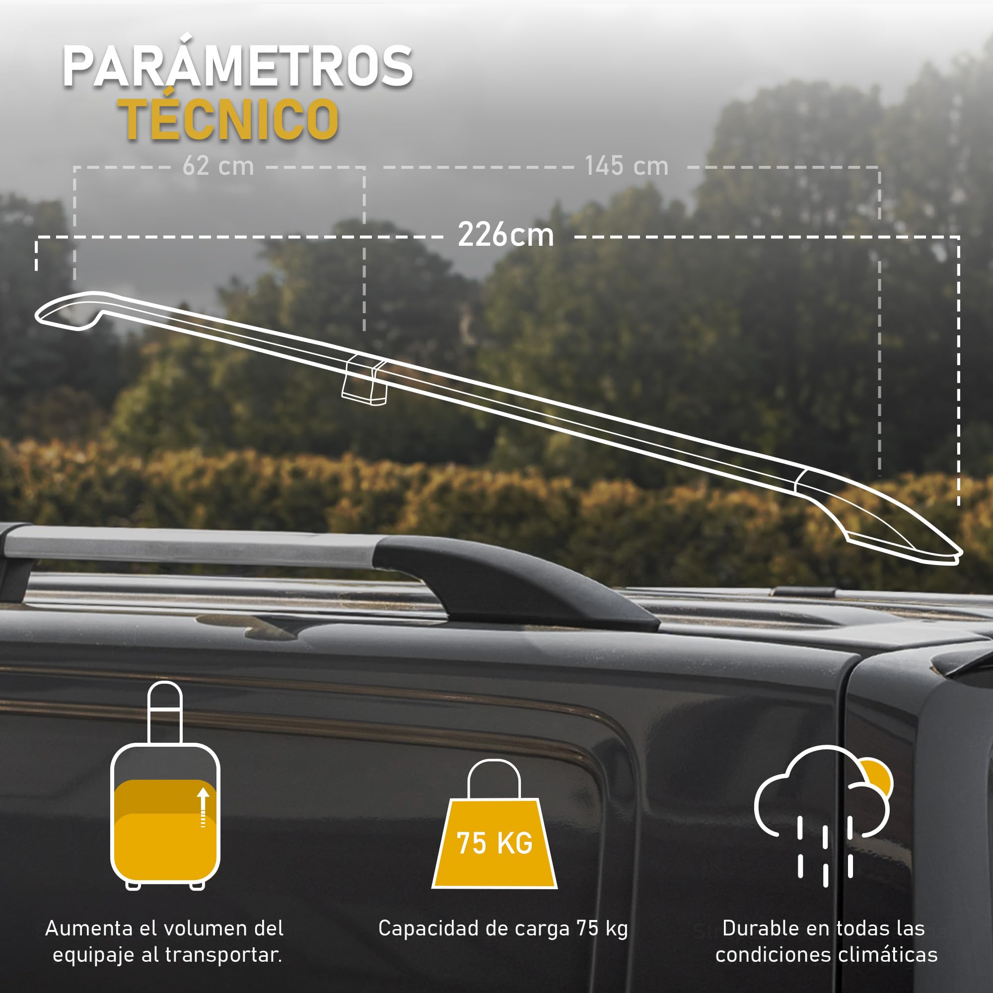CHROMEMASTER | Compatible con VW T6 Transporter Short 2015-2019 | Barras Portaequipajes, Rieles de Techo; Se Utilizan para el Montaje de Portaequipajes de Techo, Cajas de Techo o Portabicicletas