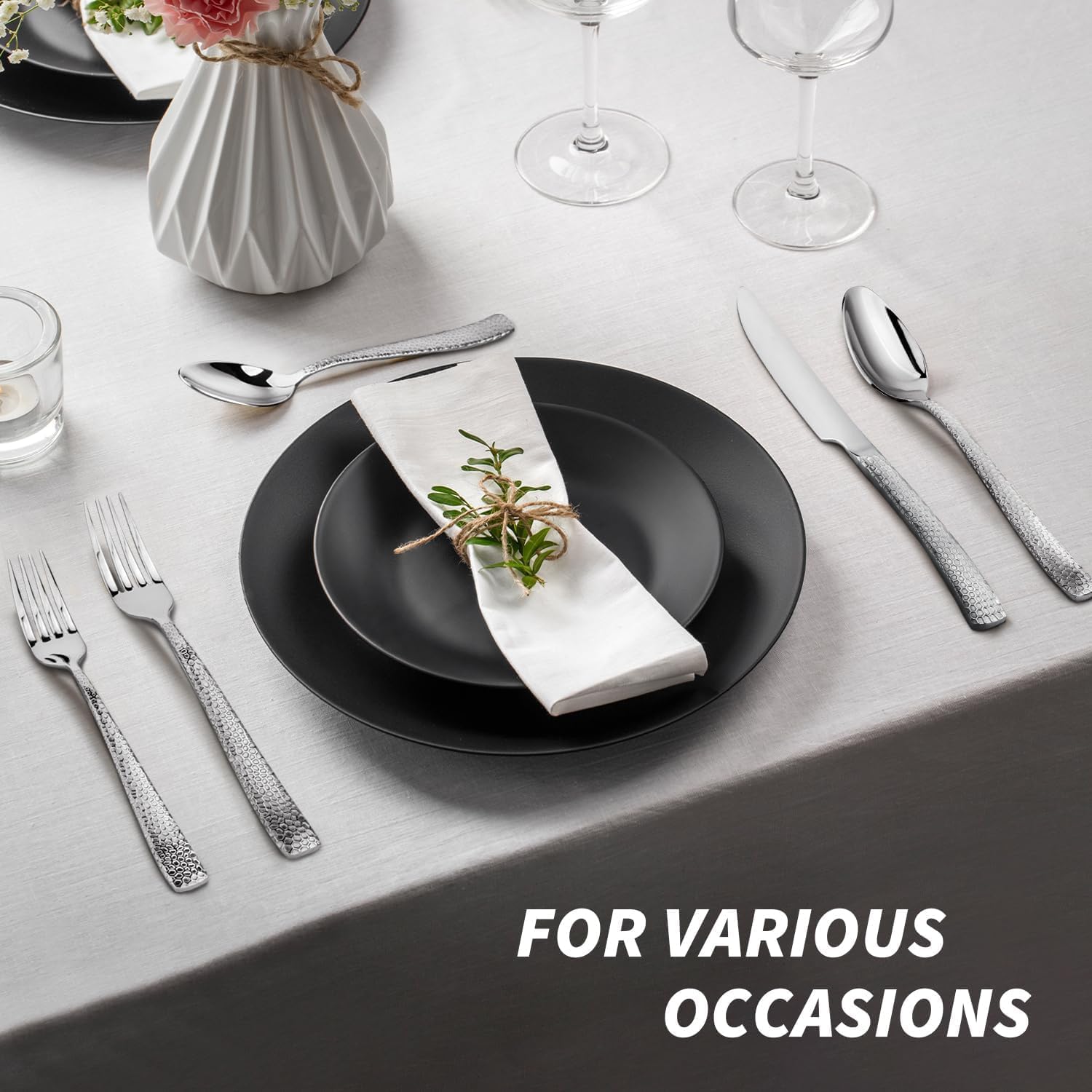 Fiwarex silverware set arranged on a dining table for a formal occasion