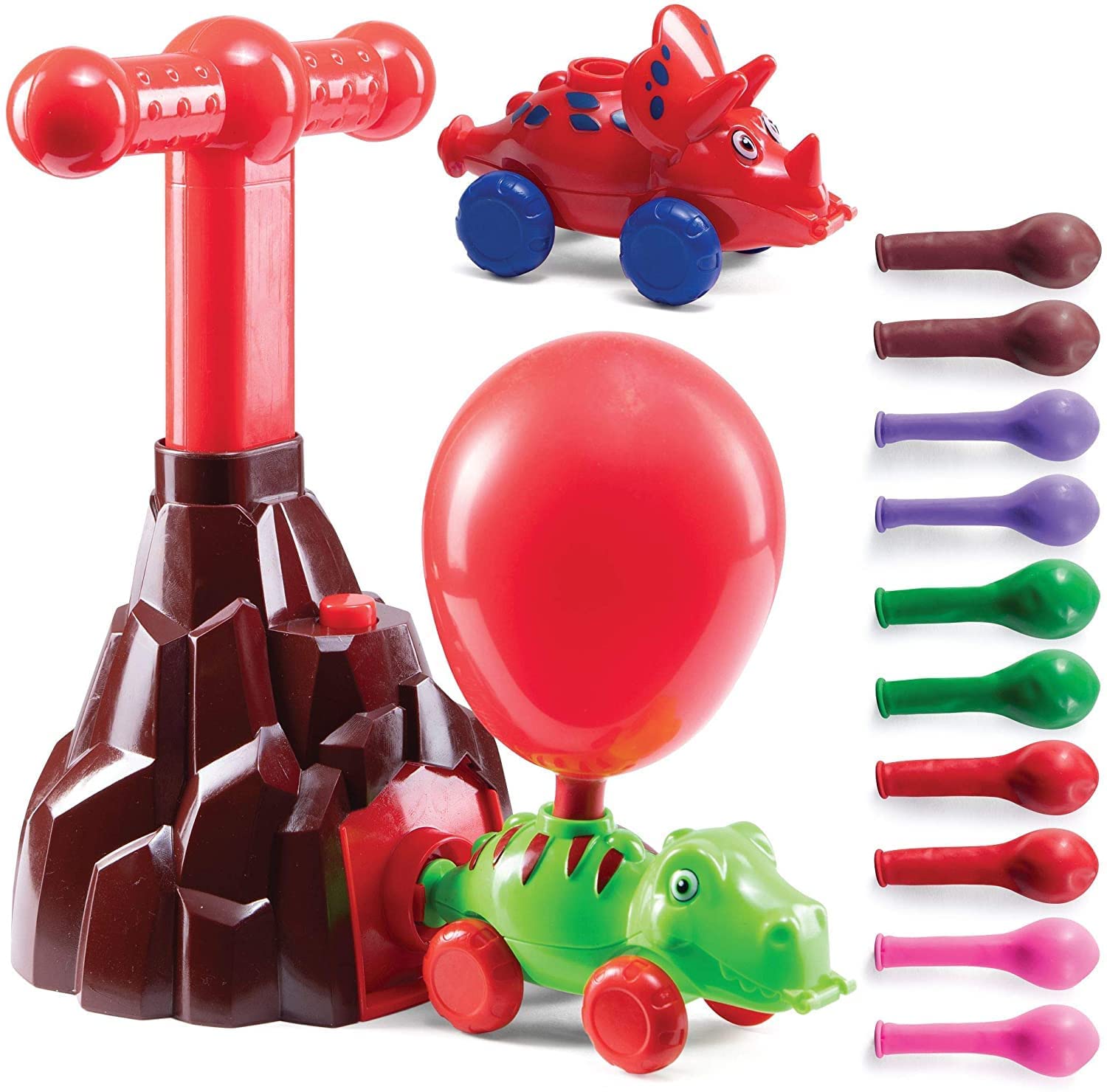 HALO NATION ® baloon Dinosaur Car with Air Powered Volcano Inflator and Balloon 4-6 Year Old Boy Girl Gift Science Toy Play Vehicle for Young Kids Stem Toys - Air Pump Launcher Dinosaur Car Toy