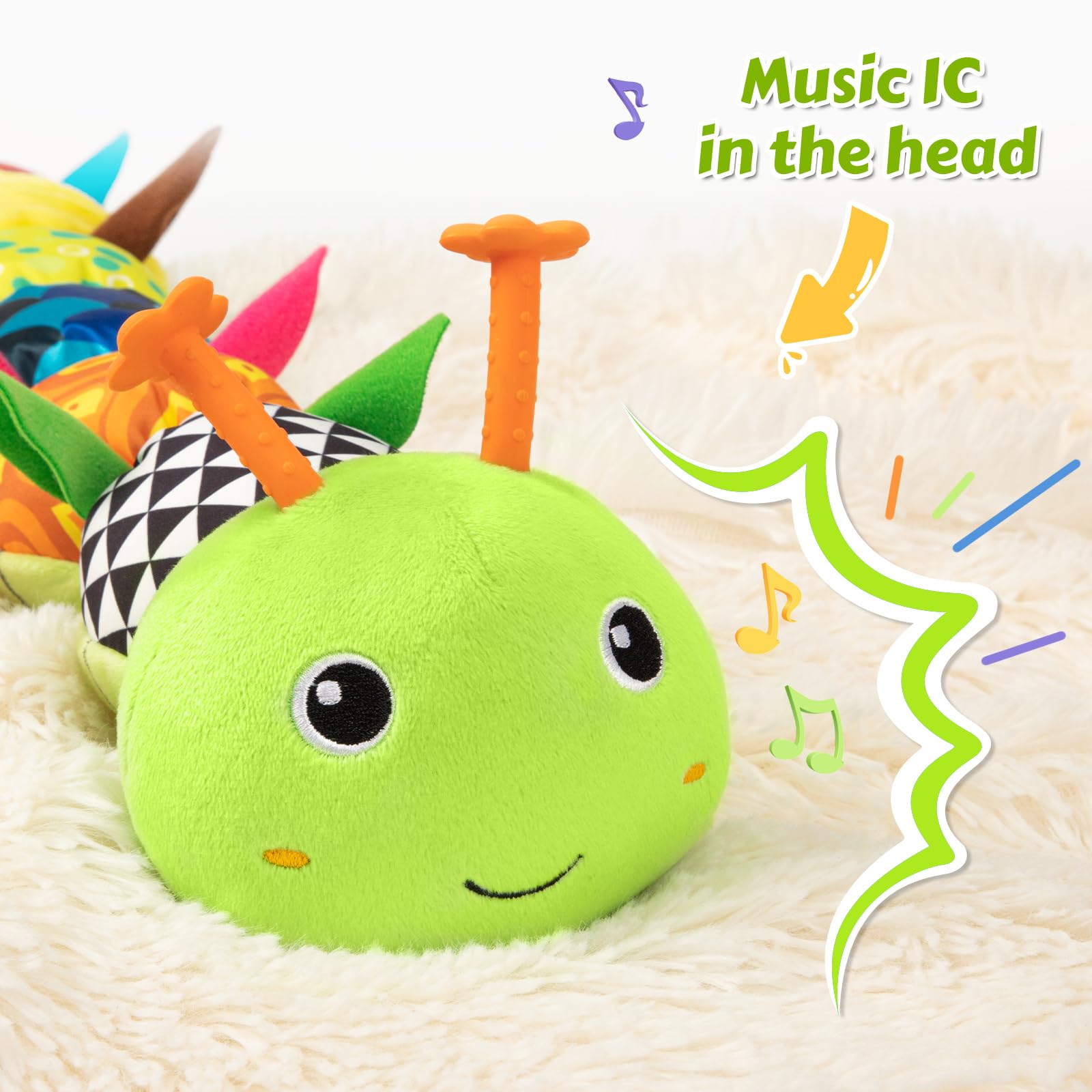 Baby Toys Musical Caterpillar, Infant Stuffed Animal for 0-6 6-12 Months with Crinkle and Rattles, Tummy Time Sensory Toys Newborn Boys Girls Gifts 0 3 6 9 12 Months - Green