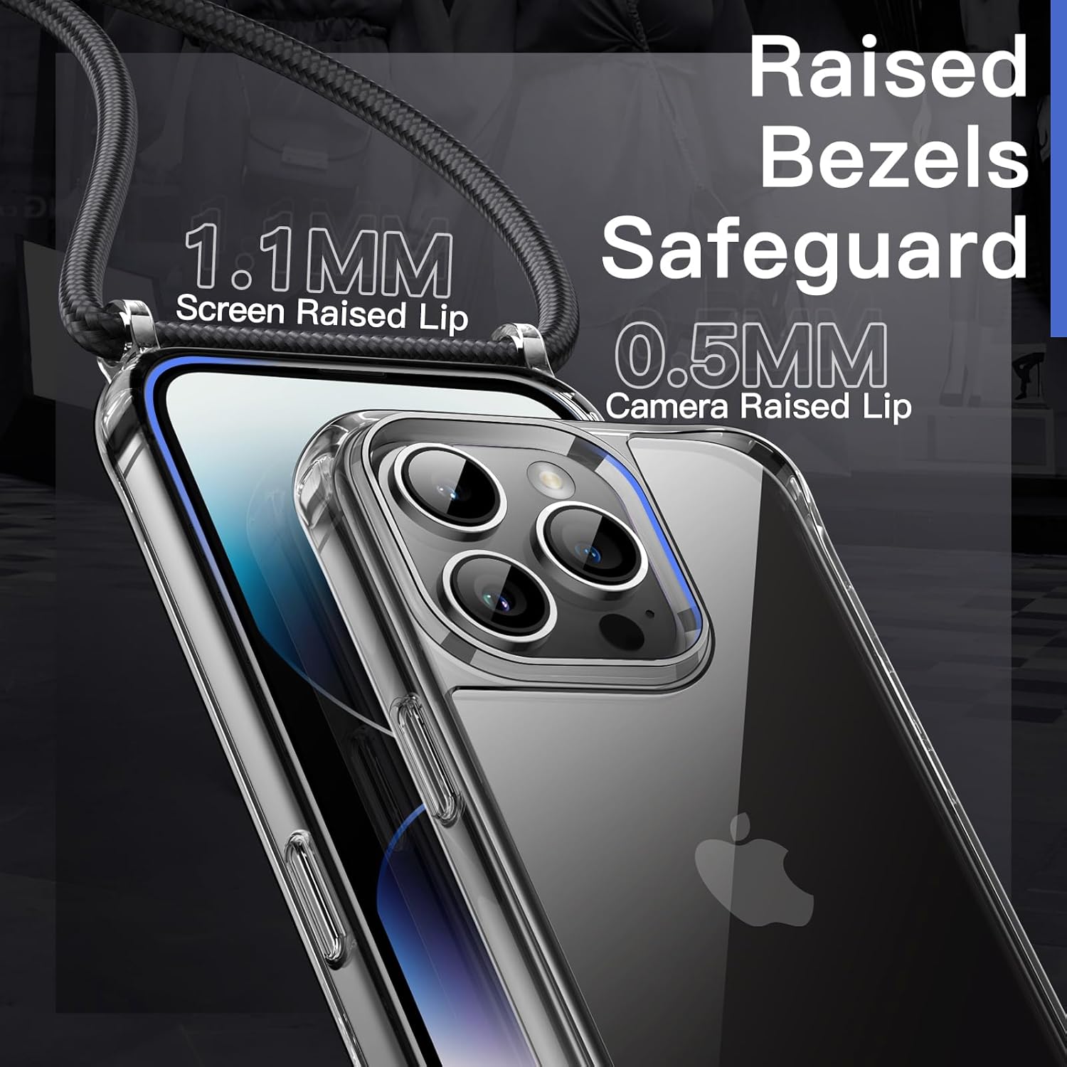 JETech Crossbody Case for iPhone 14 Pro 6.1-Inch with Adjustable Lanyard Strap, Clear Transparent Anti-Yellowing Shockproof Protective Phone Cover with Neck Cord (Space Black) - Image 5