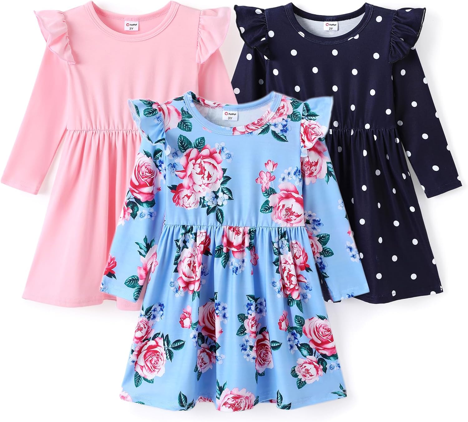 PATPAT Multipack Girl Toddler Dresses Sleeveless Flamingo Striped Toddler Casual Dresses