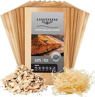 Bigger 12 PK, Cedar Planks for Grilling Salmon,11"x 5.5" Better Smoking, Add Best Smoky Flavor to Salmon, Veggies, Restaurant Quantity, Fruit Wood Smoking Chips, Fire Starter Fiber