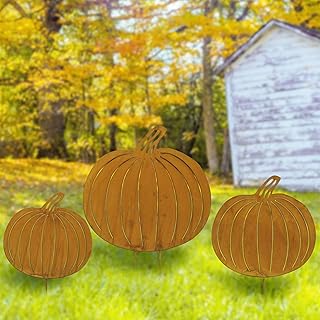 3 Pcs Thanksgiving Decorations Outdoor Rustic Metal Pumpkin Yard Stakes Fall Decoration Decorative Metal Pumpkin Garden Stake Sign for Lawn Porch Outside, 23.6 in, 19.6 in, 15.7 in(Rustic)
