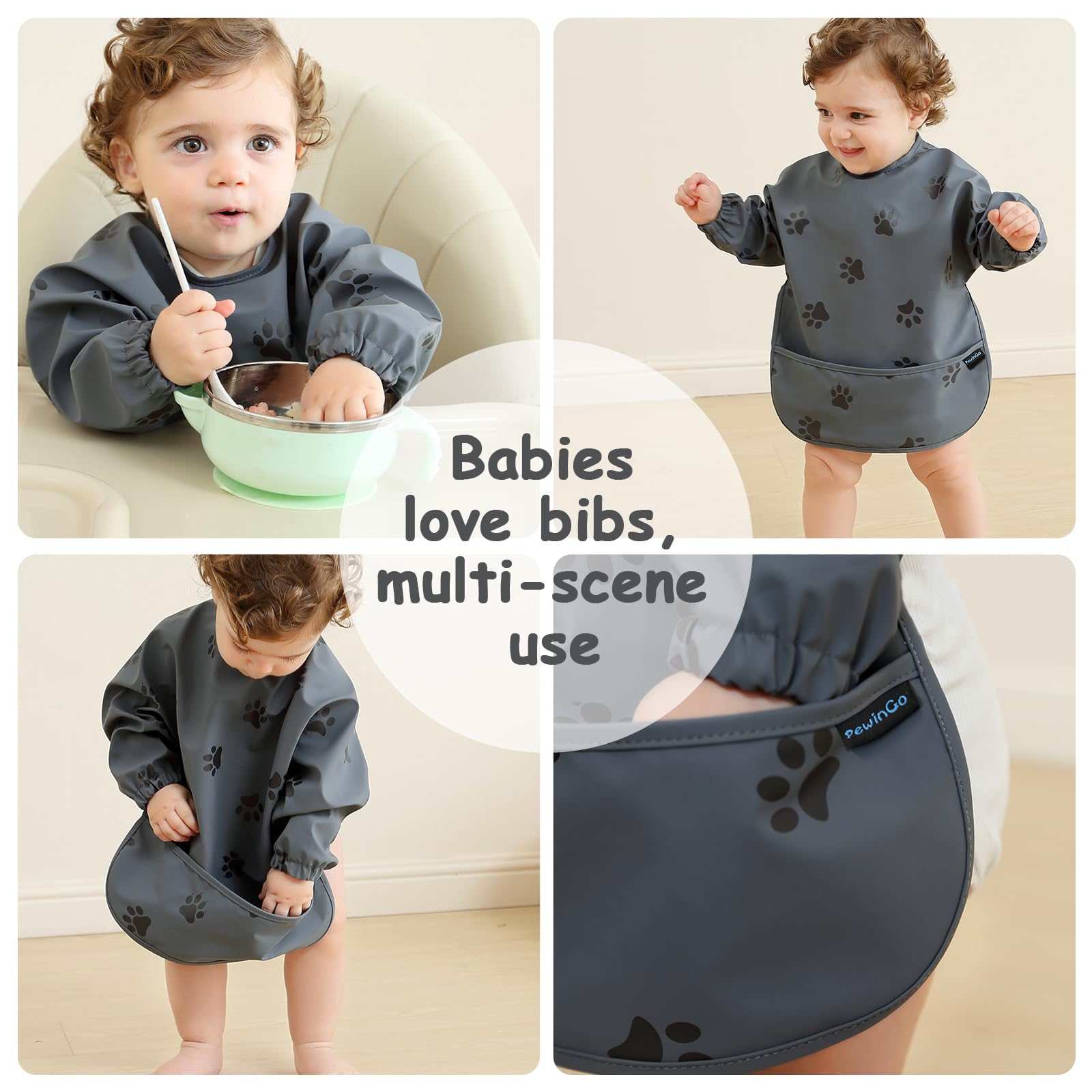 Bavette de Sevrage Avec Manches Longues & BLW-2PCS, Matière Douce et Agréable à la Peau, Imperméable, Facile à Nettoyer et Lavable en Machine, Pour Bébés, Infants en Bas âge et Jeunes