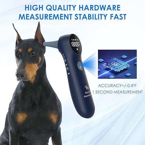 Miniatura 2 de Termómetro de orejas para mascotas, para perros, gatos y ganado, diseño de sonda larga, botón dedicado de conversión de ℃/℉ e interruptor de sonido,