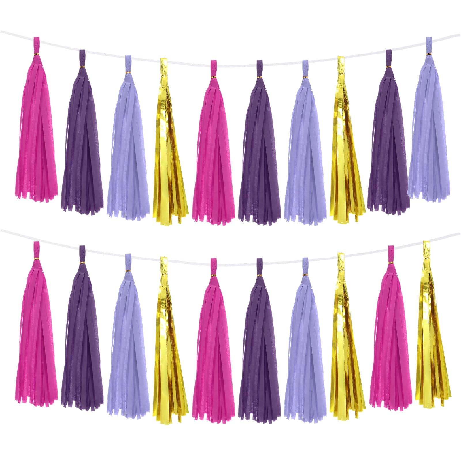 sourcing map 20Pcs Tassel Garland Tissue Paper Tassels Banner Foil Fringe Streamers for Party Decorations Wedding Birthday DIY Kit, Light Purple Dark Purple Rose Red Gold — image 1