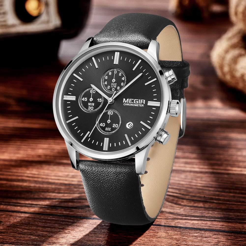 Megir M-2011-2 Chronograph Watch on a wooden surface