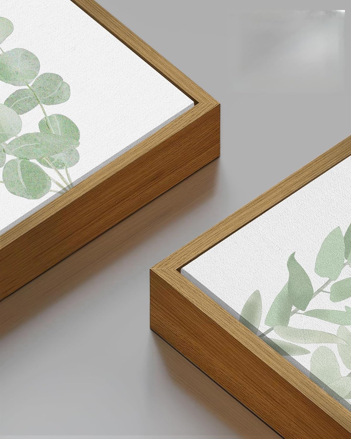 Drsoum フレーム入り植物キャンバス 木製ウォールアート ライトグリーンセージ 壁装飾 ユーカリの葉の絵 寝室 リビングルーム