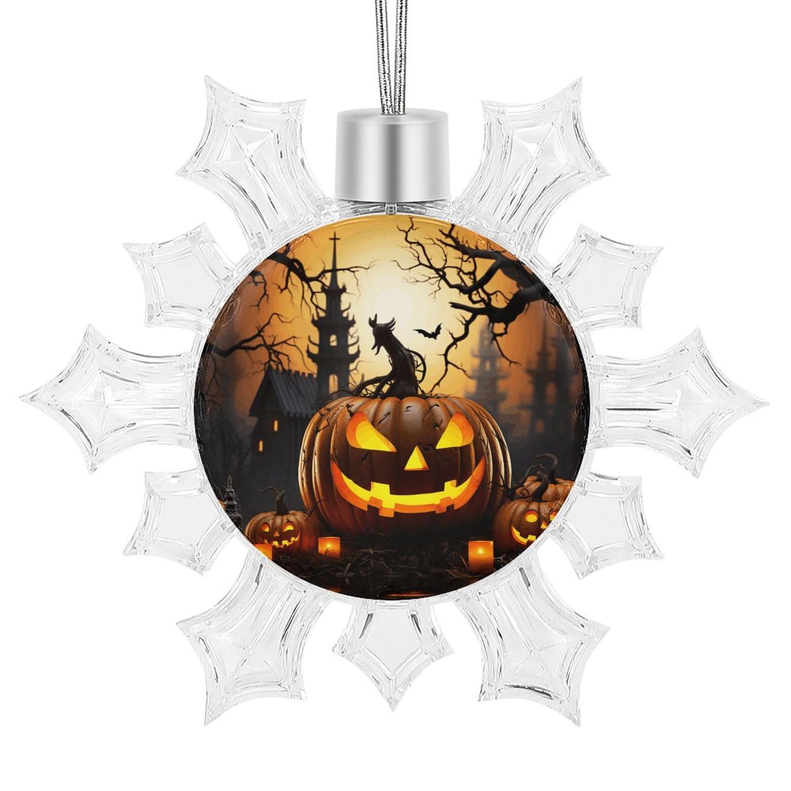 Snowflake Christmas Tree Ornaments,Halloween Pumpkin Printed Snowflake Pendants Xmas Trees Hanging Ornaments for Christmas Tree Home Decoration