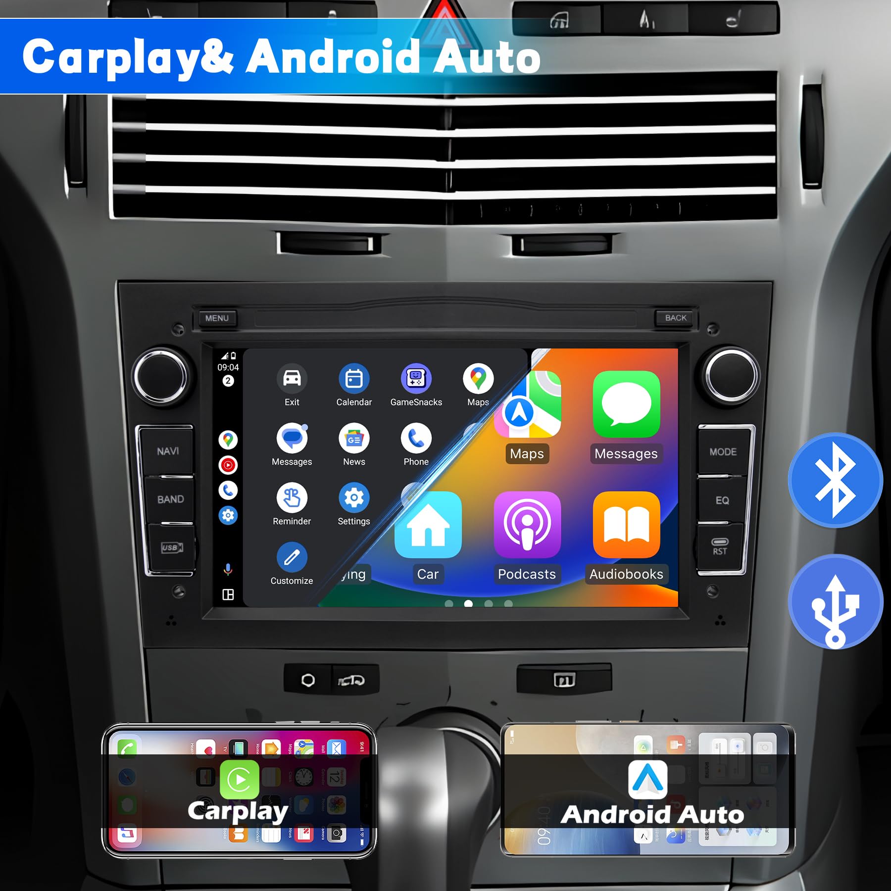 Autoradio für Opel, 2 DIN Radio, Android 12 System 2G+64GB mit Navi CarPlay Android Auto WLAN Bluetooth MirrorLink, 7 Zoll Bildschirm Double Din FM Radio Lenkradkontrolle