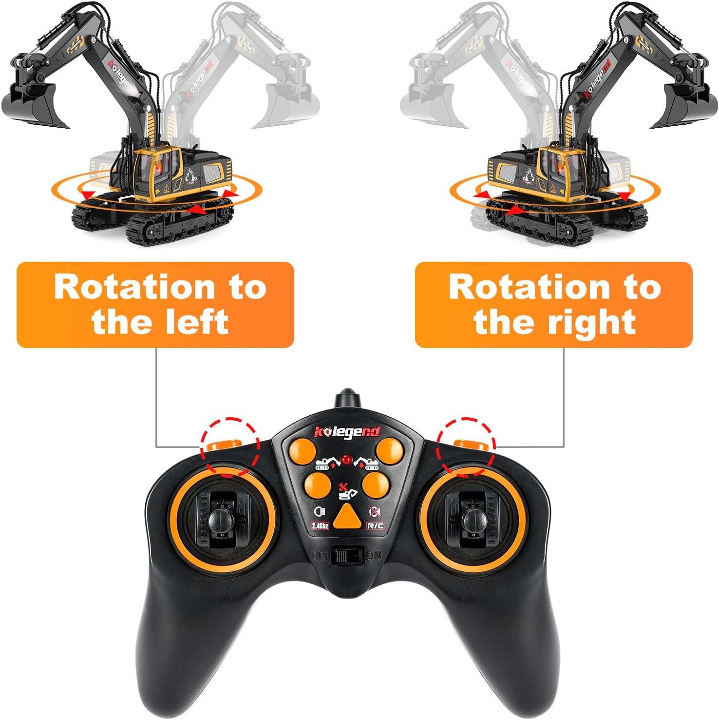kolegend RC Excavator rotating left and right with controller