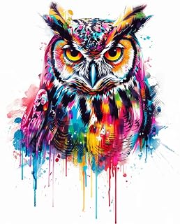 A Colorful Owl Dripping DIY 5D Diamond Paint Kits for Adults Round Full Drill Diamond Art Painting Easy for Beginner Gems Cross Stitch Mosaic Craft for Home Decor 14x14inch(7)
