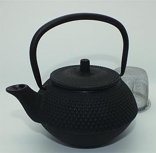 Tetera Arare de hierro fundido con diseño de flor de té, 0,3 litros, color negro