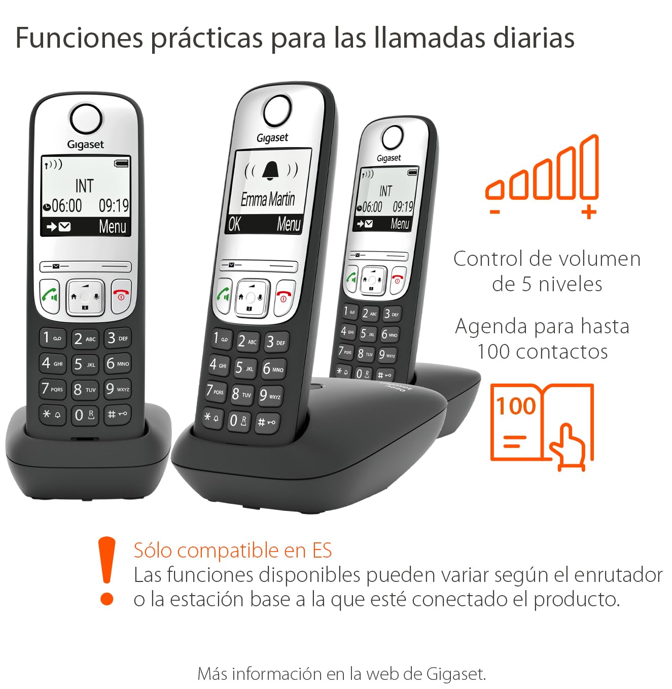 Gigaset A690 Trio - Tres Teléfonos DECT Inalámbrico - Pantalla Gráfica en Blanco y Negro Iluminada - Gran Autonomia, Negro [Versión Española] — view 2