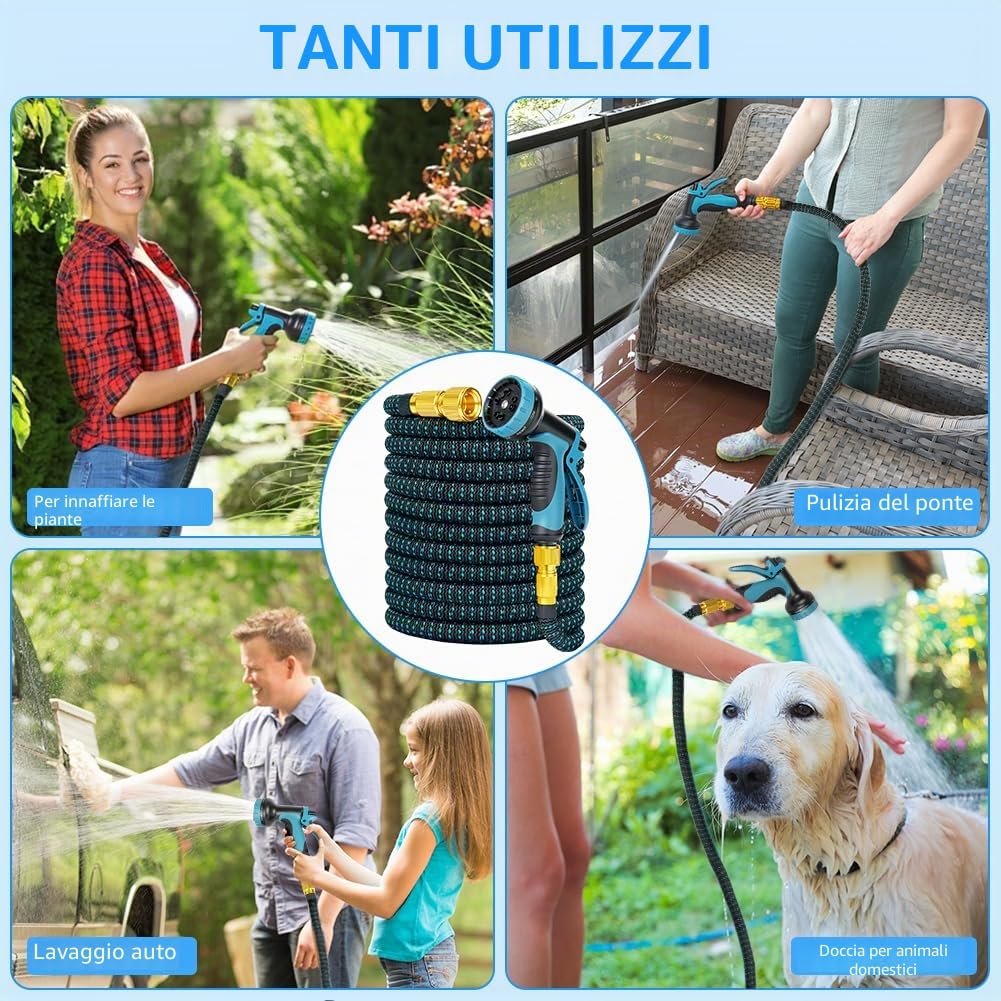 Tubo Acqua Giardino Estensibile 30m /100ft, con 10 Modalità di Spruzzo