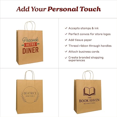 Miniatura 12 de PTP BAGS Bolsas Jr. Mart blancas de 13 x 7 x 13 pulgadas, bolsas de papel blanco con asas [paquete de 250] para regalo de papel kraft reciclable