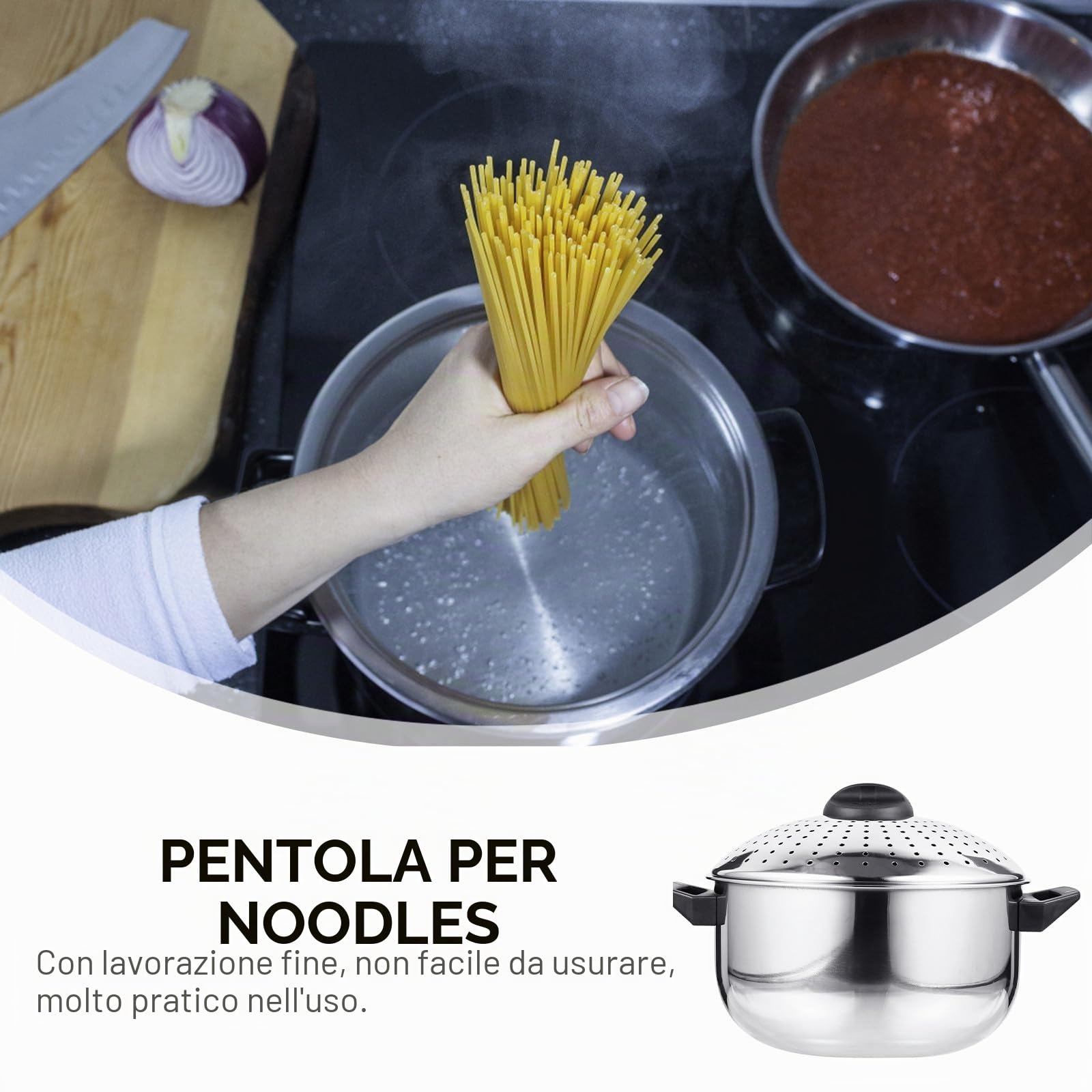 Spaghettiera Pentola in Acciaio Inossidabile Coperchio Filtrante