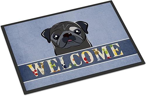 Miniatura 18 de Caroline's Treasures BB1449JMAT - Tapete de bienvenida de carlino negro, 24 x 36 pulgadas, tapete azul para puerta delantera, para interiores