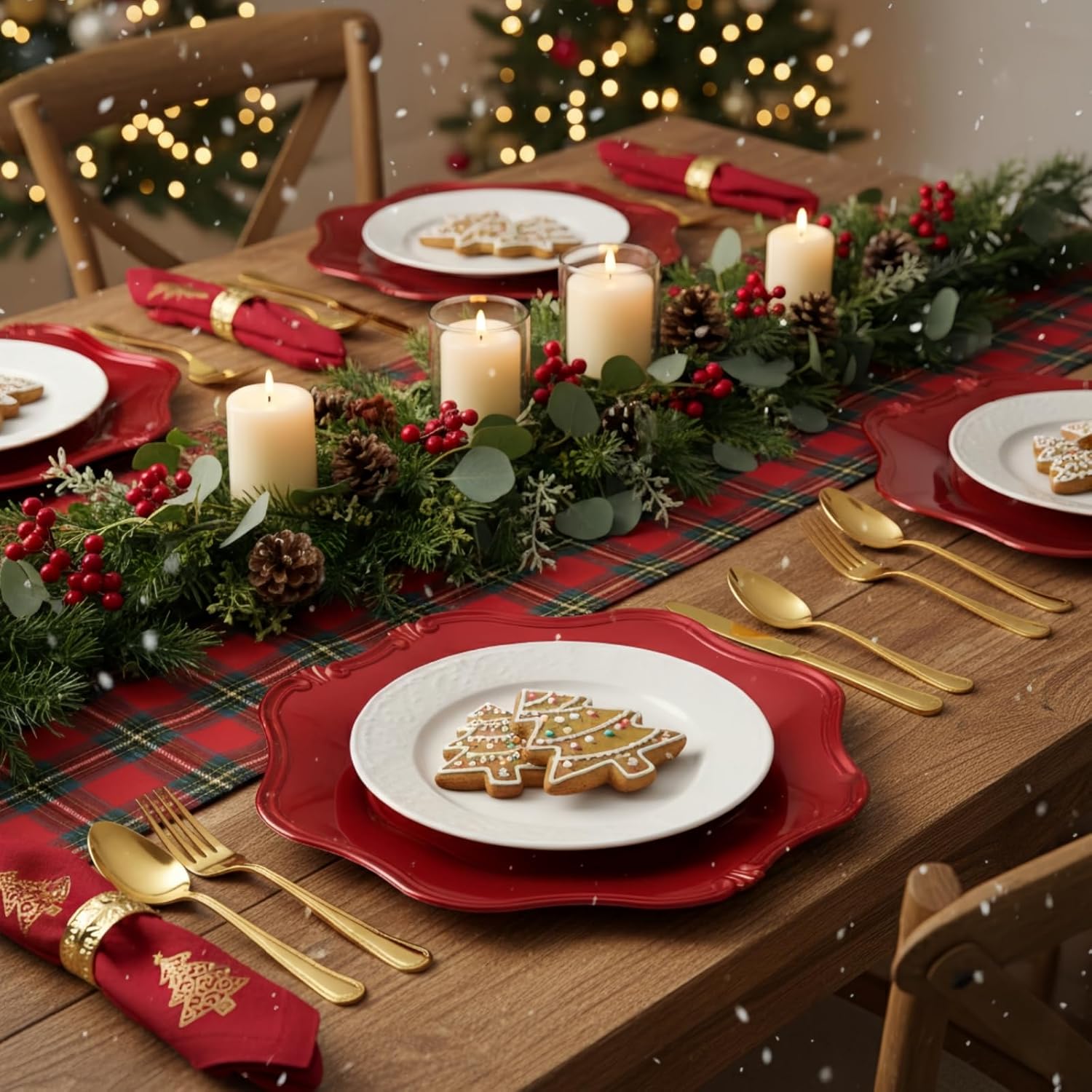 ZOOFOX Set of 12 Red Charger Plates, 13" Metallic Scalloped Charger for Dinner Plate, Decorative Service Plates for Christmas Tabletop Holiday Wedding Catering Event Decor